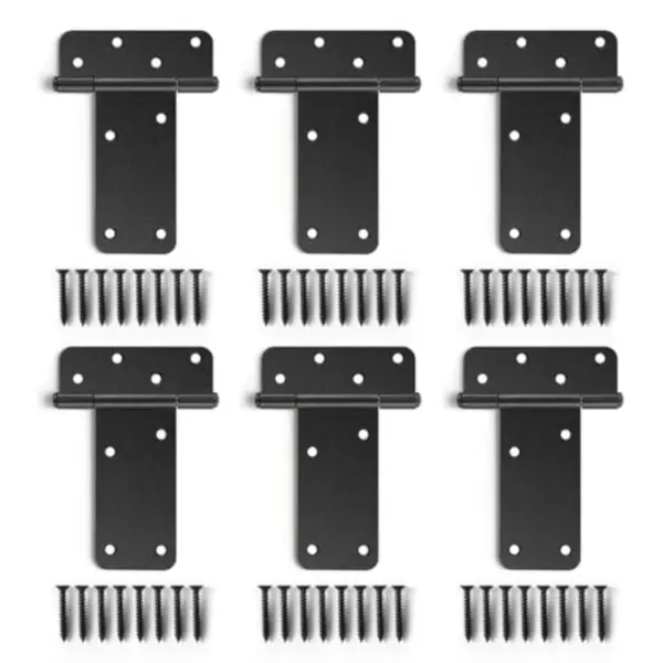 6 inch Gate Hinges, 280 Lbs Capacity, Matte Black Hinges, 4 Pack Heavy Duty Door Hinge, T-Strap Shed Gate Hinges, Wrought Hardw