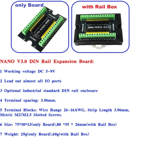 NANO V3.0 DIN35 C45 DIN Rail Expansion Board 3.96MM Mount Screw Terminal Block Adapter Module for Arduino Open PLC Smart Home