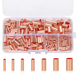 250Pcs Wire Ferrules Kit 7 Size Copper Crimp Connector Non Insulated Electrical Butt Terminal Assortment Kit