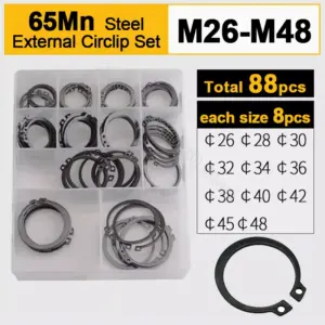 88pcs C Clip External Circlip Snap Retaining Rings Set 65Mn Steel M26 M28 M30 M32 M34-M48 Circlip Set for Shaft Assortment Kit
