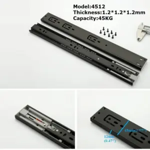 Push To Open Rebound 3 Folds Black Detachable Ball Bearing Furniture Cabinet Drawer Telescope Slide Side Mount Full Extension