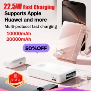 22.5W 20000mAh High-Capacity Super Fast Charging Mini Custom Portable Power Bank with Built-in Cable