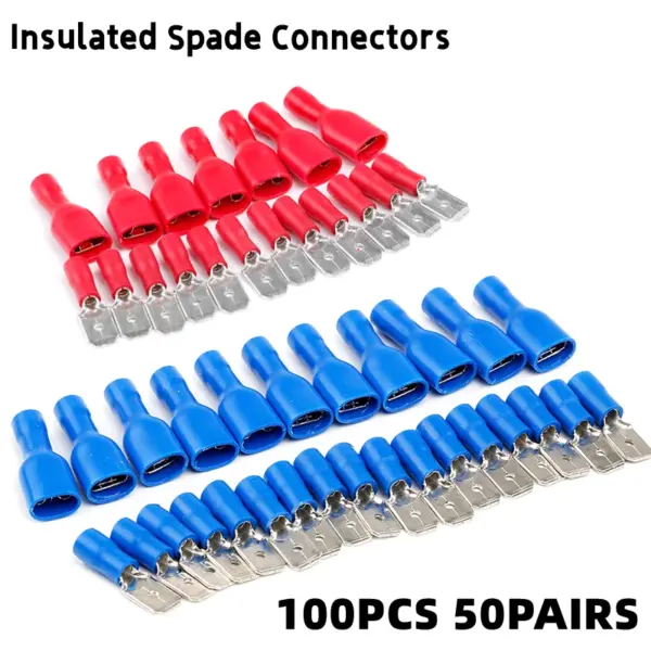 100PCS Insulated Female&Male Crimp Wire Connector Electrical Wiring Cable Plug Spade Terminals Assorted Splice Kit 22-14AWG