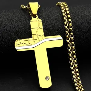 Christian Rhinestone Cross Pendant Necklace for Women Men Stainless Steel Jesus Christ Gold Color Punk Chain Amulet Jewery Gift