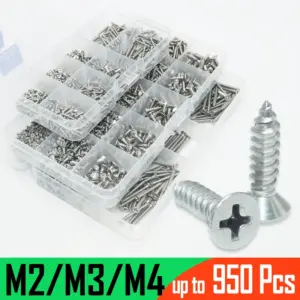 950p M2 M3 M4 Countersunk Head Tapping Screws A2 304 Stainless Steel Small Cross Phillips Flat Head Self-tapping Wood Screw Kit
