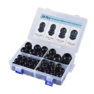 38PCS NPT1/2 NPT3/4 NPT 3/8 NPT 1/4 Plastic Waterproof Cable Gland Nylon Black Cable Fixing Joint NPT3/8 With Gasket Range