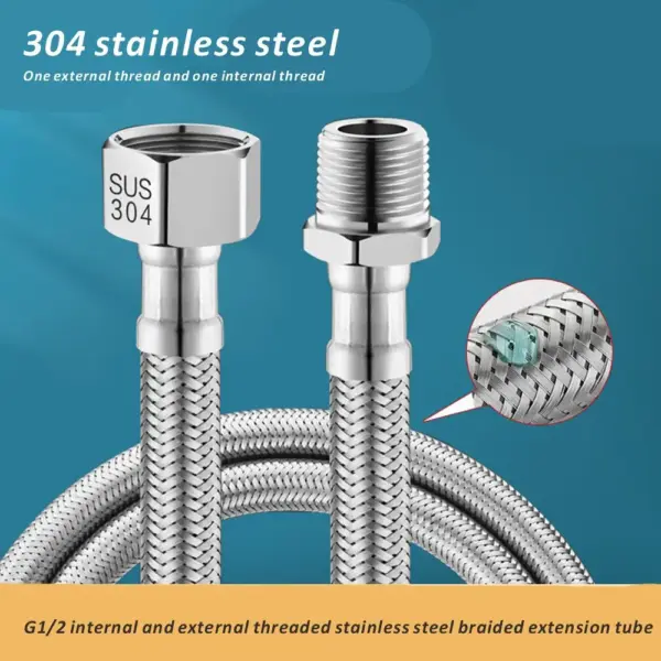 G1/2 Internal and external threaded braided tube Shower Hose Stainless Steel Flexible Shower Head Pipe for Bathroom Accessories