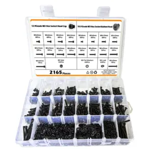 2165pcs Hex Socket Cylindrical/disc Head Screws Nuts Lock Flat Spring Washer Combination Set M3 Hex Socket Screws Box 5mm-35mm
