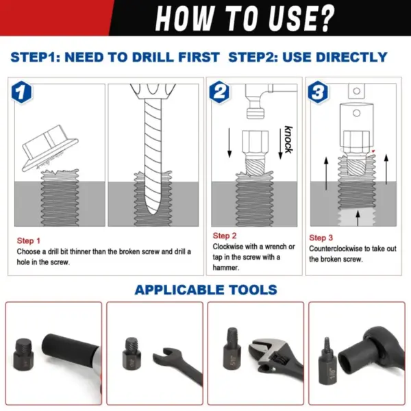 High Performance Screw Extractor Set for Removing Broken Hex Head Bolts Screws and Studs with MultiSpline Spiral Design