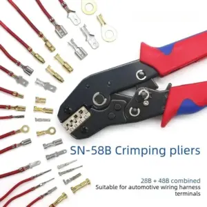 SN-58B Crimping Pliers for 6.3/4.8/2.8 Spade Terminals, Ratchet Cold Press Tool for Automotive Wire Harness & Power Terminals
