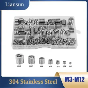 60-300Pcs Stainless Steel Wire Thread Insert Set M3/4/5/6-M12 Helicoil Type Screw Thread Repair Insert Sleeve Assortment Kit