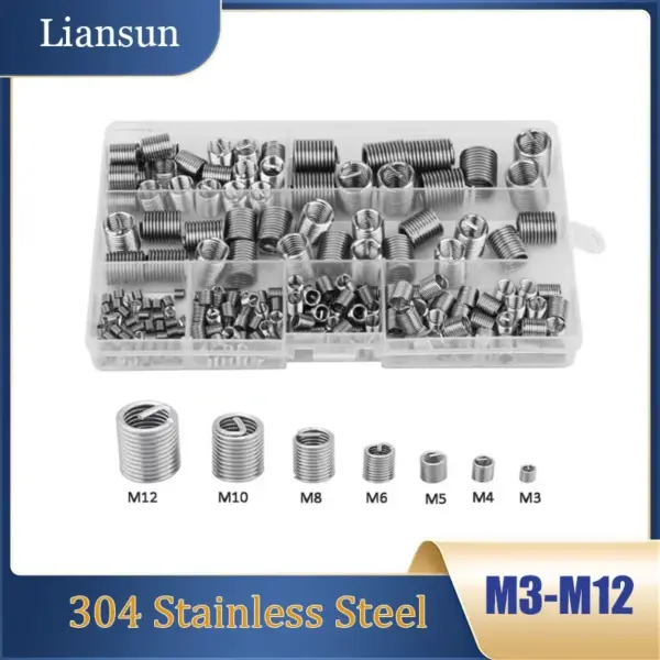 60-300Pcs Stainless Steel Wire Thread Insert Set M3/4/5/6-M12 Helicoil Type Screw Thread Repair Insert Sleeve Assortment Kit