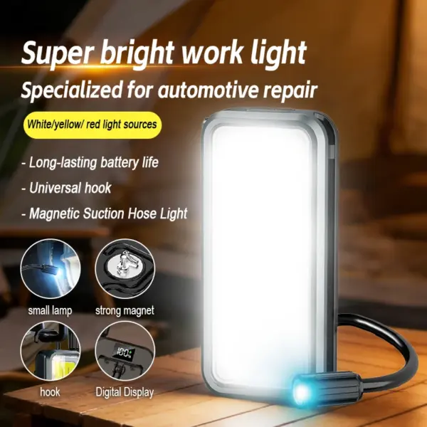 Work Light Floodlight Flashlight Built-in Battery Power Display Car Repair Emergency Lamp Magnetic Pickup Tool Telescoping light
