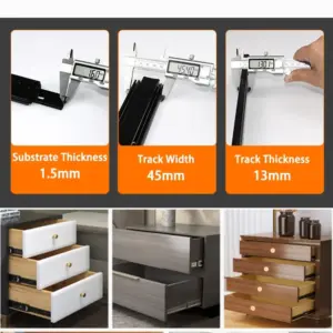 1.5mm Thick Black Steel Heavy-Duty Drawer Slides Three-Section Full Extension Universal Load-Bearing Rails for Cabinet Furniture