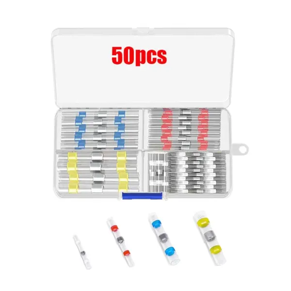 50pcs Heat Shrink Butt Connectors Kit Solder Seal Wire Connectors Insulated Waterproof Terminals Corrosion Splice Connectors