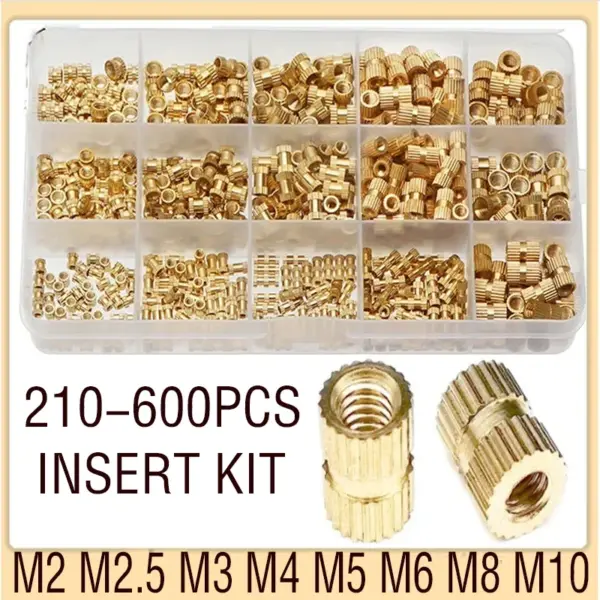 M2 M2.5 M3 M4 M5 M6 M8 M10 Brass Heat Set Threaded Insert Nut Hot Melt Knurled Inserts Double Twill Embedment Copper Nut Kit