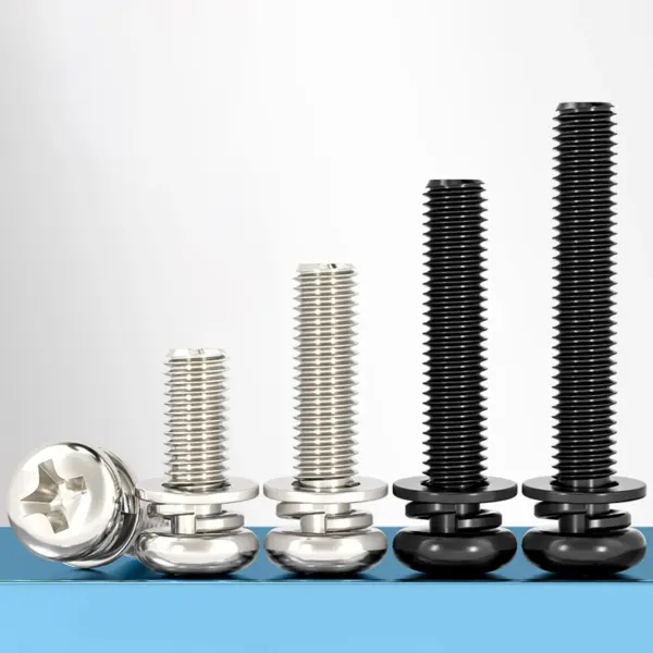 M2~M4 Black Zinc/Nickel Plated Cross Phillips Round Pan Head  Screw Flat Washer Spring Gasket Assemble Bolt Set for Motorcycle