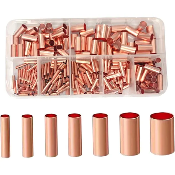 250Pcs GT Small Copper Tube Ferrule Kit Copper Connecting Pipe Wire Joint Cable Lug Bootlace Terminal for Electrical Wiring