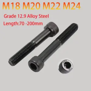 1pcs M18 M20 M22 M24 Black Grade 12.9 Alloy Steel Half Thread Hexagon Hex Socket Head Cap Allen Bolt Screw Length 70/75/80-200mm