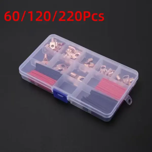 60/100/220pcs Copper Terminal Connectors, AWG 4 6 8 10 12 Ring Lug Kit With Shrink Tubing 50 Battery Cable Lugs With Shrink