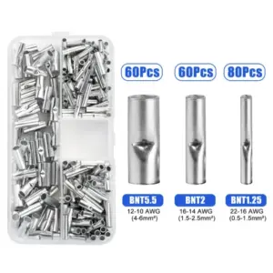 200pcs Non-Insulated Wire Ferrules Kit 0.5-6mm² 22-10 AWG Bare Copper Crimp Terminals for Electrical Connections