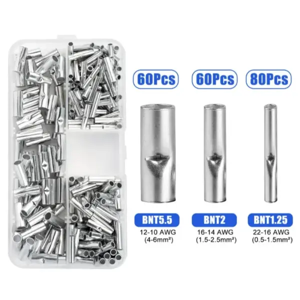 200pcs Non-Insulated Wire Ferrules Kit 0.5-6mm² 22-10 AWG Bare Copper Crimp Terminals for Electrical Connections