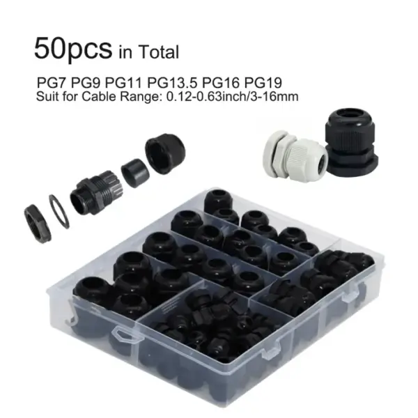 50pcs Nylon Cable Gland Waterproof Electric Wires PG11 PG13.5 PG9 PG16 M32 Connector Cord Joint Flat Balck Plastic Press Entry