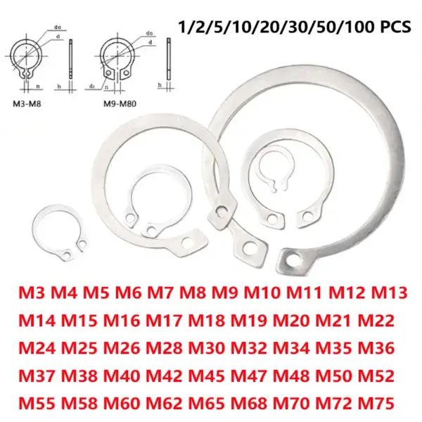 1-100pcs M3-M75 304 Stainless Steel A2-70 Shaft C-Type Shafts Retaining Ring Circlip With Hole GB894 Shaft-Retain Rings Gasket