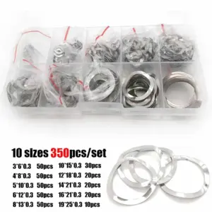 1Box 350pcs/set M3 M4 M5 M6 M8 M10 M12 M14 M16M19 304 Stainless Steel Three Wave Crest Type Spring Washer Gasket  Assortment Kit