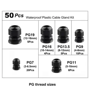 Waterproof PA66 Electrical Adjustable Joints Cable Gland Set with Gaskets 50pcs WIre Connectors