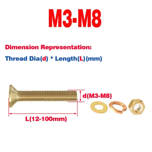 Copper Pan / Round Head Phillips Screw, Nut, Flat / Spring Washer Set M3-M8