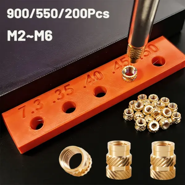 900/550/200Pcs Threaded Inserts M2 M3 M4 M5 M6 Knurled Insertion Nuts Brass Heat Set Insert for Plastic 3D Printing Components