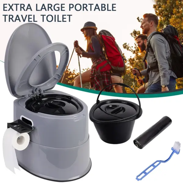 Jumbo Portable Camping Toilet with Quick-Release Inner Bucket Compact Gray RV Toilet for Outdoor Adventures