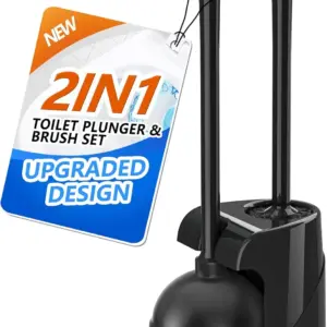 Toilet Plunger and Brush Set with Holder, 2-in-1 Bathroom Cleaning Combo for 5.7-Inch Drain, Heavy Duty Plunger and Bowl Brush