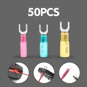 50PCS MDD/FDD Heat Shrink Insulated Butt Wire Connectors Kit Spade Crimp Terminal Male Female Waterproof Electrical Terminals