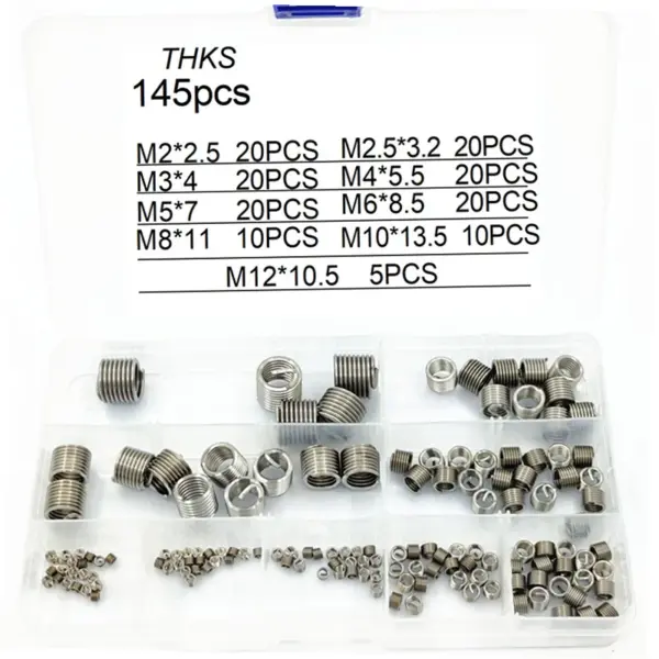 145pcs Helicoil Wire Thread Repair Inserts Kit M2 M2.5 M3 M4 M5 M6 M8 M10 M12 304 Stainless Steel Wire Thread Sleeve Bushing