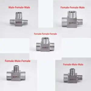High Pressure 304 Stainless Steel 3 Way Tee Splitter 1/8" 1/4" 3/8" 1/2" BSP Thread NPT Thread Pipe Fitting Connector Female Mal