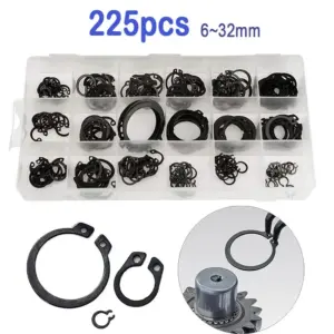 225Pcs Circlips Snap Ring External Retaining Clamps Rings Set Washer Assortment Kit Holes Shaft Collar C Clips 18 Sizes 6-32mm