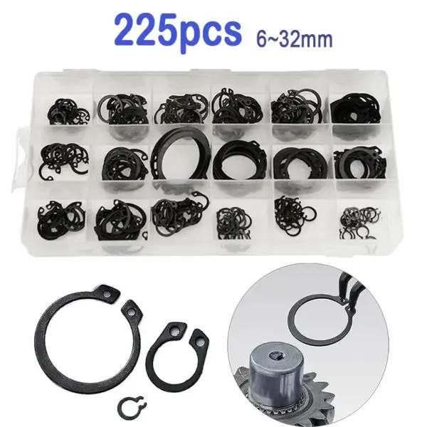 225Pcs Circlips Snap Ring External Retaining Clamps Rings Set Washer Assortment Kit Holes Shaft Collar C Clips 18 Sizes 6-32mm