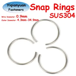 Yiqianyuan 10Pcs Wire 0.9mm SUS304 Stainless Steel Round Wire Snap Rings for Hole Retainer Circlips for Shaft OD=4.3mm~34.9mm