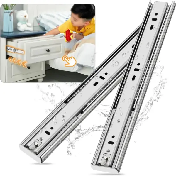 Soft Close Stainless Steel Full Extension Drawer Slides Side Mount 10-24 inch Ball Bearing Rails Heavy Duty 100 lb 1 Pair