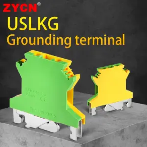 10Pcs USLKG2.5/3/5 Screw Ground DIN Rail Terminal Block Earth Protective Modular UK 2.5mm Wire Electrical Connector Yellow Green