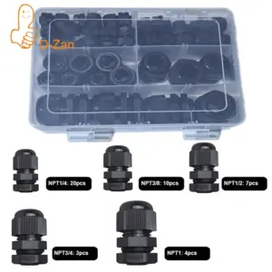44PCs Waterproof Cable Gland Black Plastic Seal Joint Nylon IP68 NPT1/4 NPT3/8 NPT1/2 NPT3/4 NPT1 Cable Wire Connector