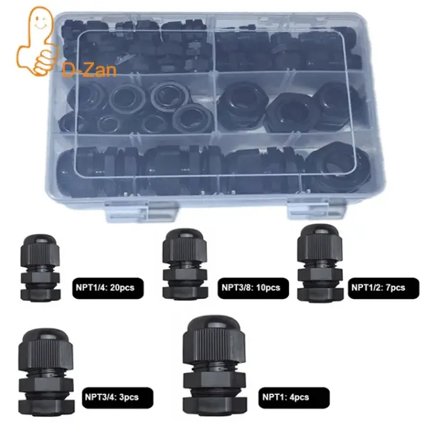 44PCs Waterproof Cable Gland Black Plastic Seal Joint Nylon IP68 NPT1/4 NPT3/8 NPT1/2 NPT3/4 NPT1 Cable Wire Connector