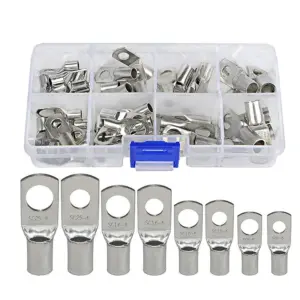 60PCS SC Series Heavy Duty Wire Lugs Bare Tinned Copper Ring Terminals Eyelets Connectors Battery Cable Ends Crimp Assorted Kit