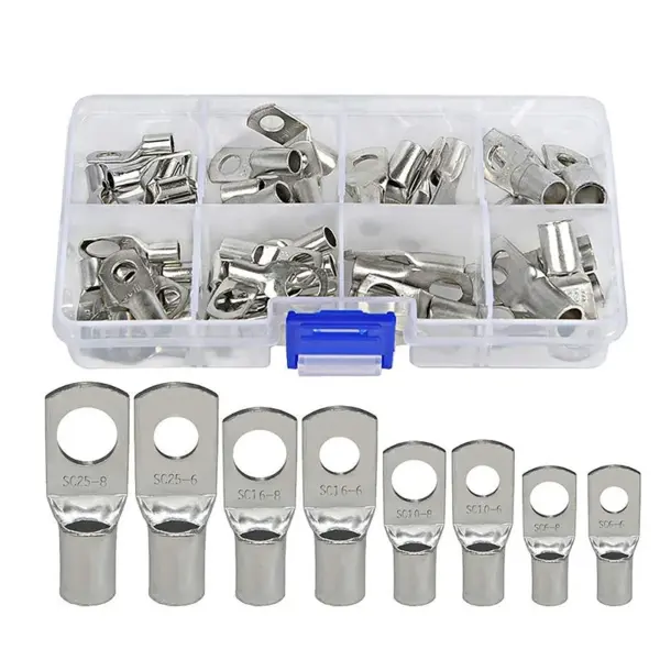60PCS SC Series Heavy Duty Wire Lugs Bare Tinned Copper Ring Terminals Eyelets Connectors Battery Cable Ends Crimp Assorted Kit