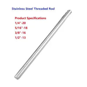 1pc Stainless Steel Fully Threaded Rod Screws Bolt Stud,12" Length, Right Hand Threads