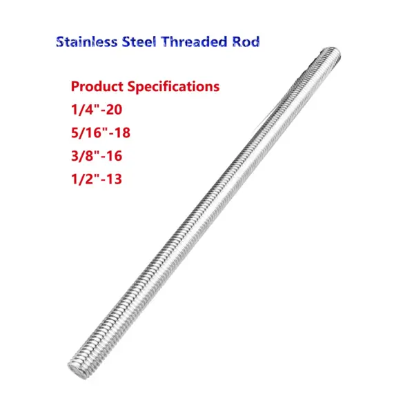 1pc Stainless Steel Fully Threaded Rod Screws Bolt Stud,12" Length, Right Hand Threads