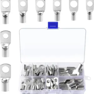 60pcs Tinned Copper Wire Lugs Kit Battery Lugs Crimp Battery Cable Ends Battery Terminal Connectors Ring Terminals 10-4 Gauge