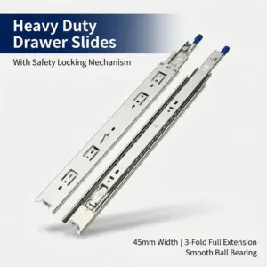 45mm Width 3-fold Full Extension Ball Bearing Drawer Slides With Lock, Heavy Duty Thickened Steel, Guide Rails For Tv Cabinet